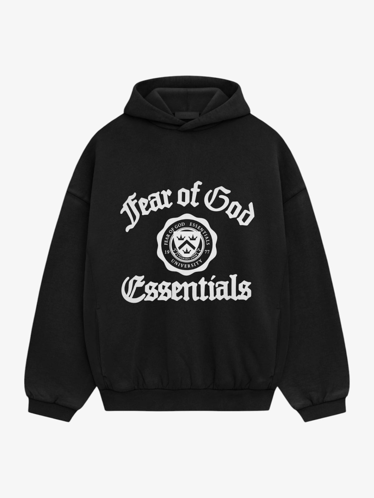 Fear of God Essentials Heavy Fleece Vintage Shrunken Hoodie 'Black' – front three-quarter