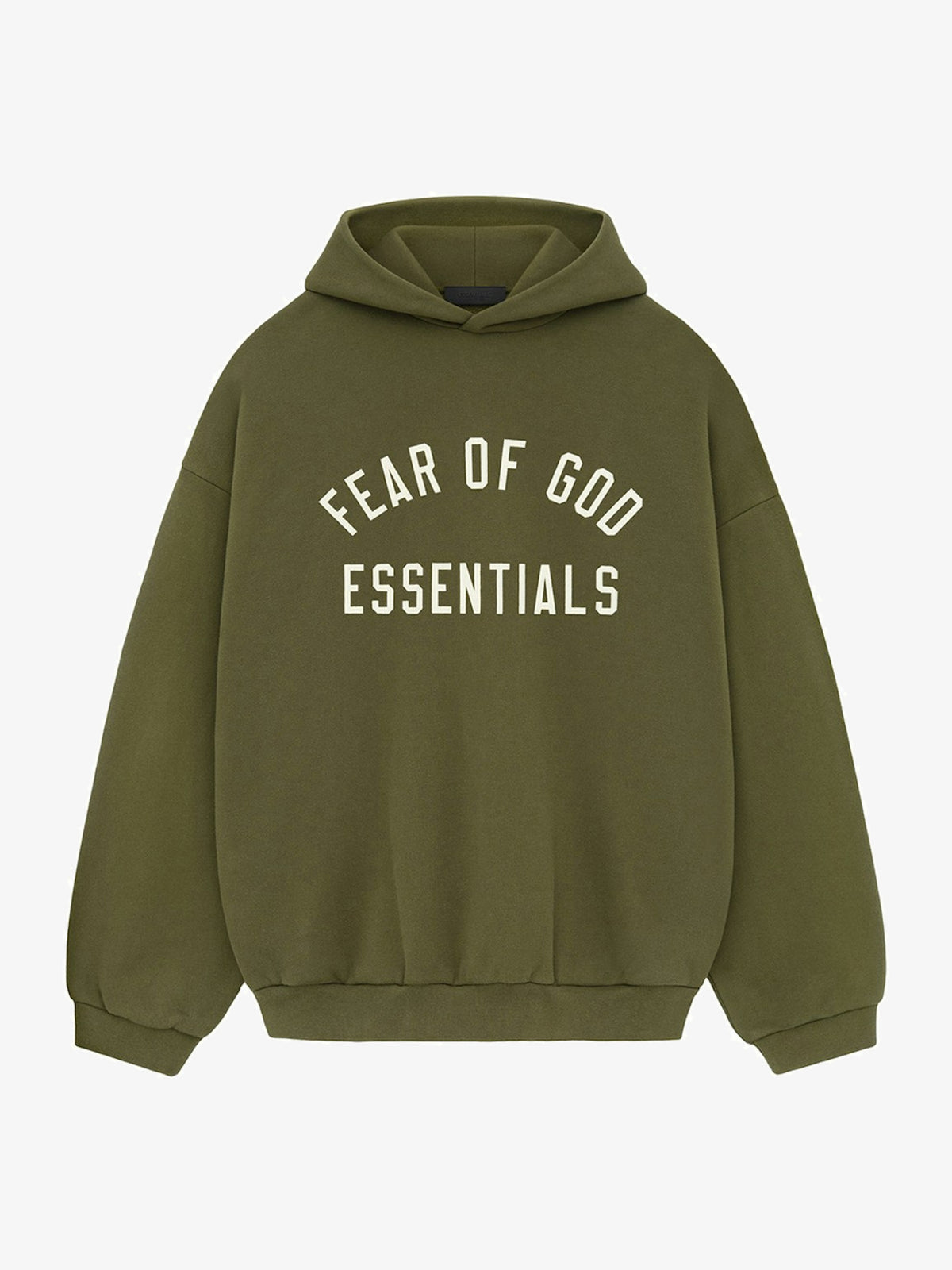 Fear of God Essentials Fleece Hoodie 'Military' – front three-quarter