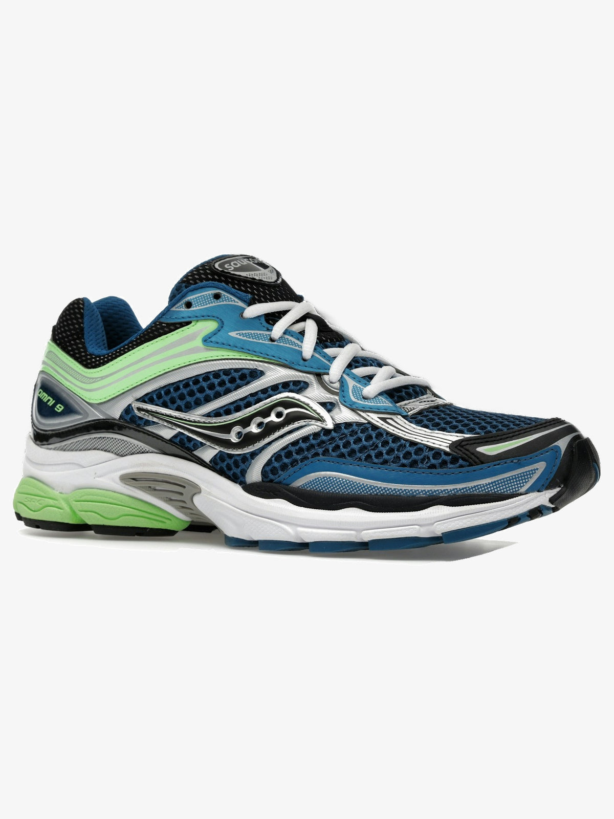 Saucony ProGrid Omni 9 'Blue Lime' β front three-quarter