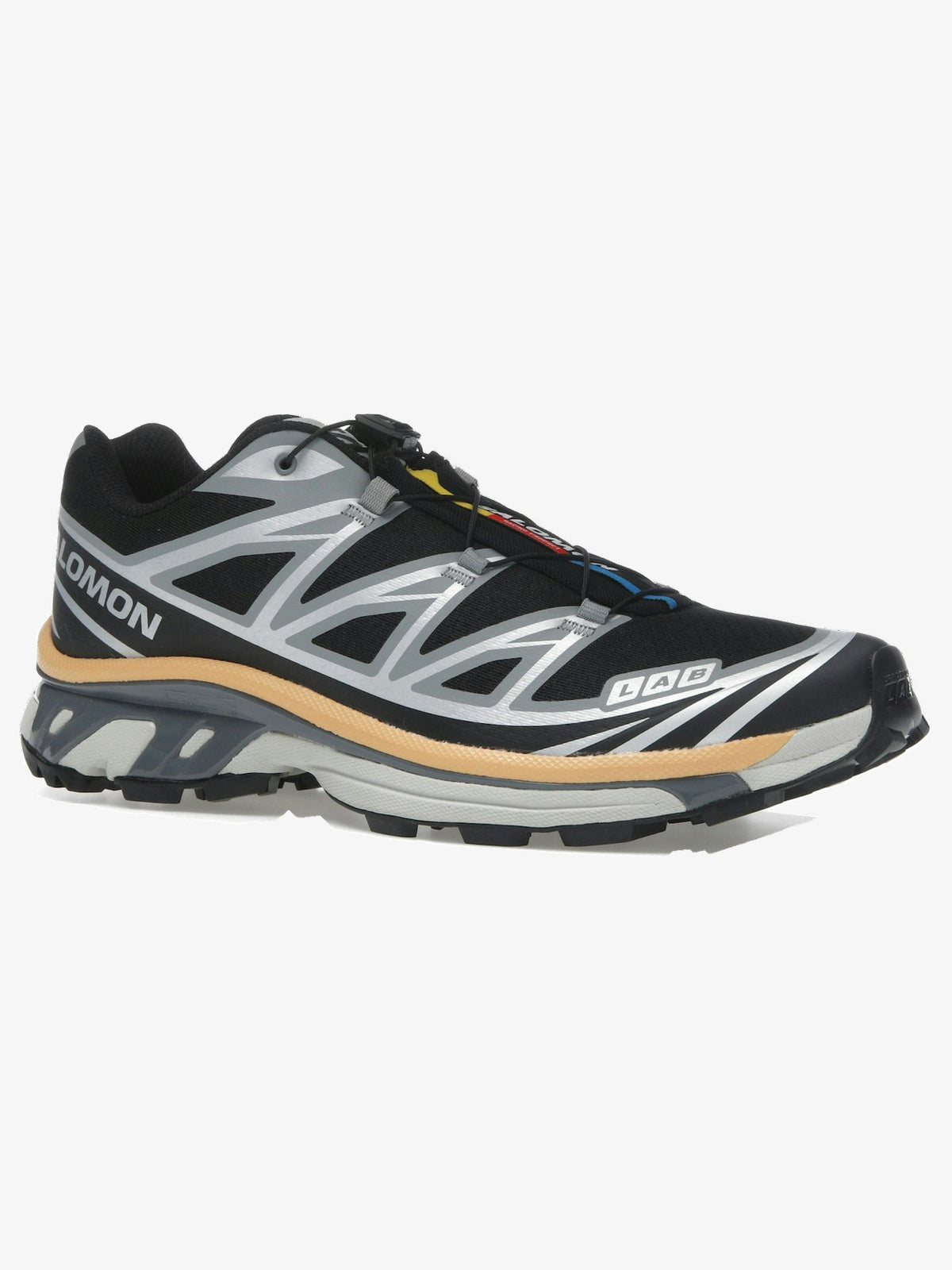 Salomon XT-6 'Black Footwear Silver Warm Apricot' β front three-quarter