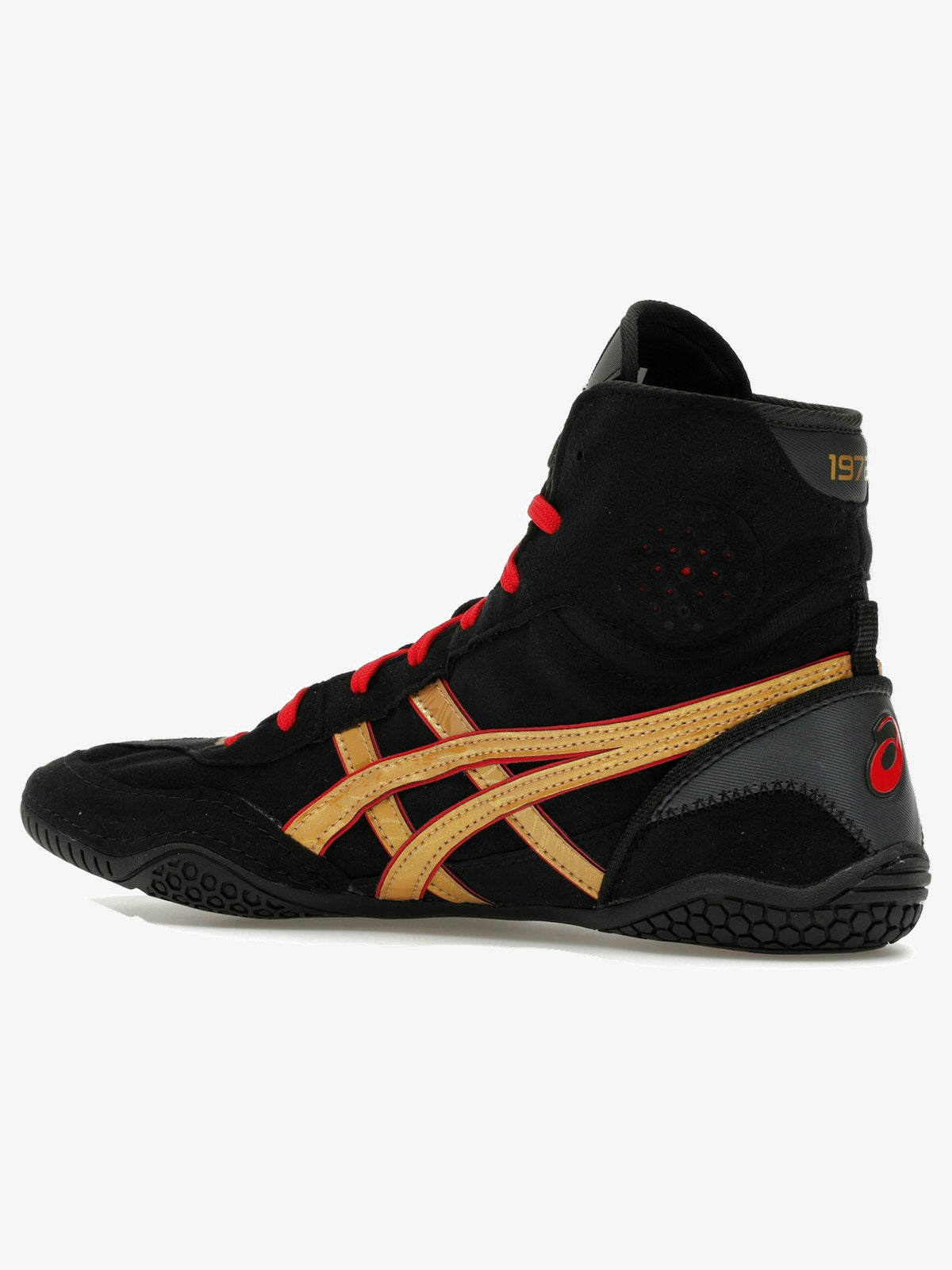 ASICS Dan Gable Evo 3 'Black Pure Gold' β rear three-quarter