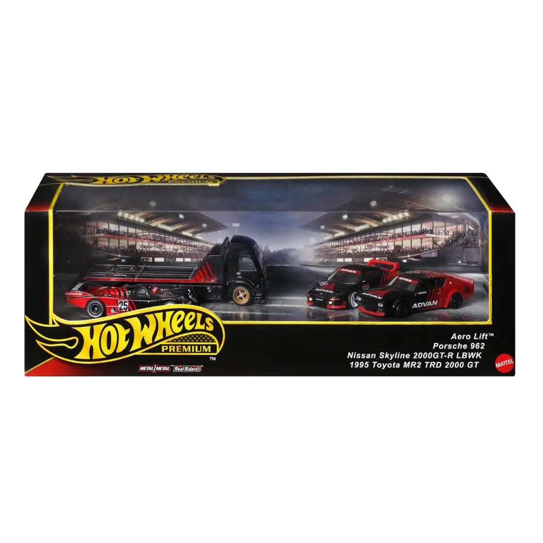 Hot Wheels Premium Collector Display Sets, 3 Cars & 1 Transporter (Group GMH39) Basement