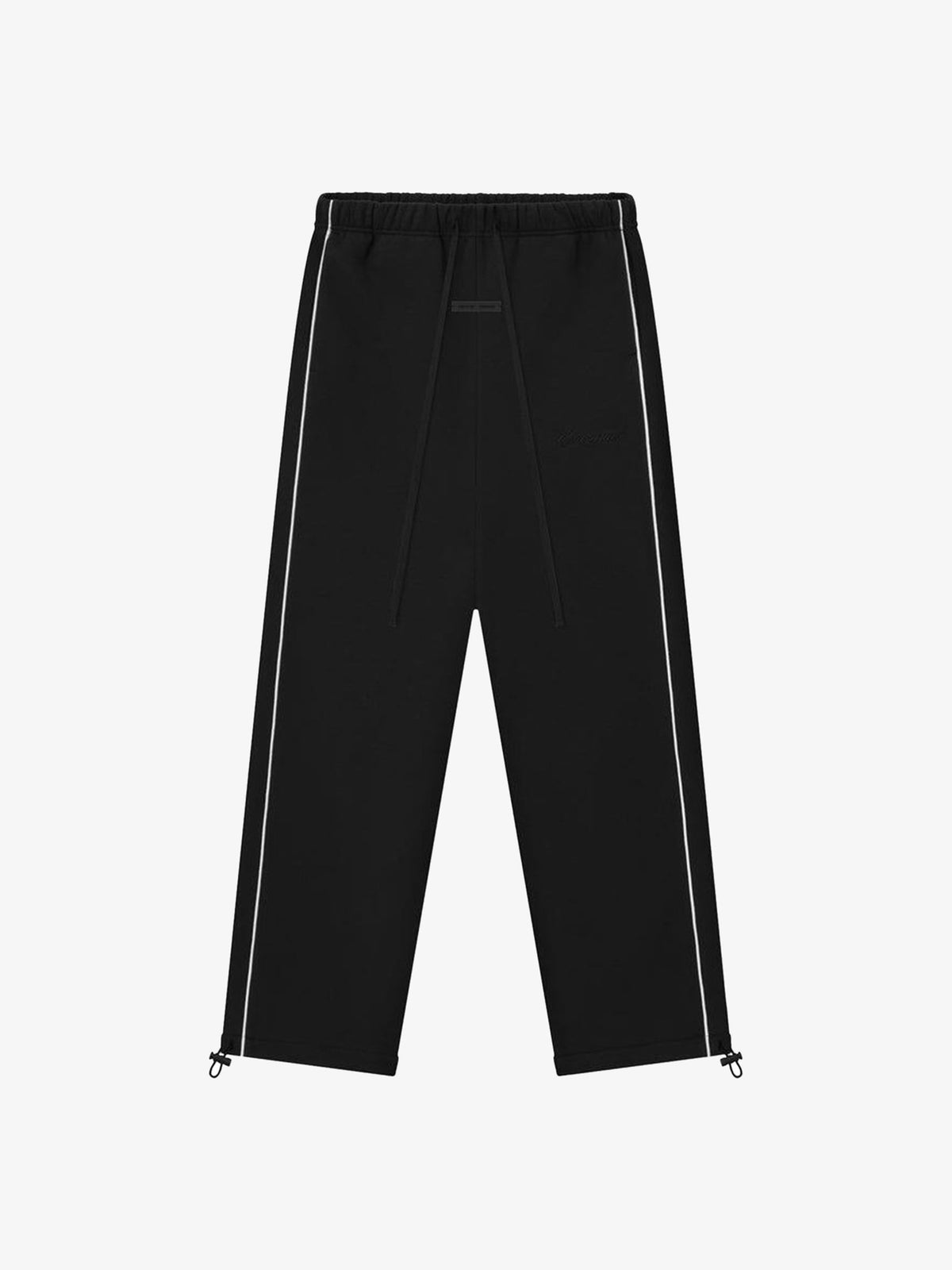 Fear of God Essentials Relaxed Fleece Piping Sweatpant 'Jet Black/Cloud White' – front