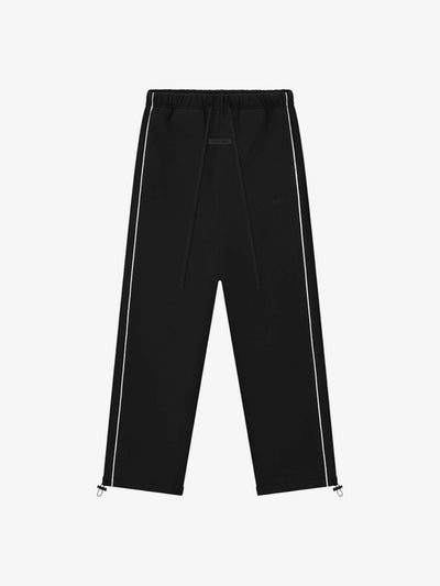 Fear of God Essentials Relaxed Fleece Piping Sweatpant 'Jet Black/Cloud White' – front, flat lay