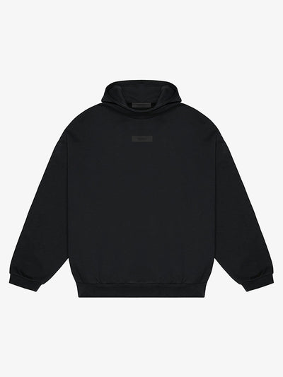 Fear of God Essentials Chest Logo Hoodie 'Jet Black/Jet Black' – front three-quarter