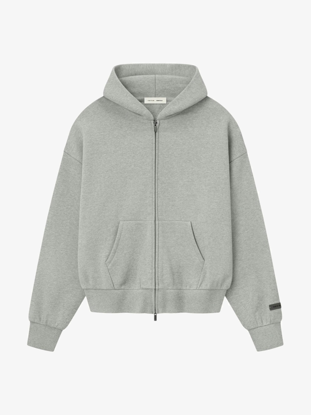Fear of God Essentials Classic Fleece Zip-Up Hoodie 'Concrete Heather' – front three-quarter